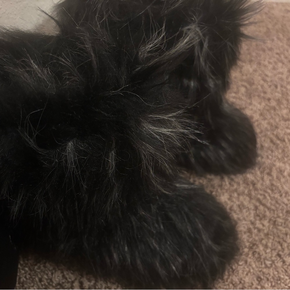Faux Fur Black Slippers